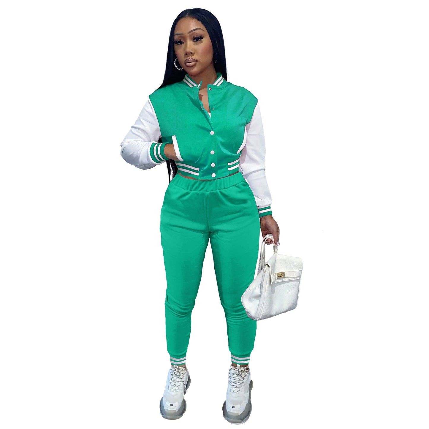 Patchwork Baseball Tracksuit 2 Two Piece Set Women Outfits Sport Varsity Jacket jogging Pants Track Suits Streetwear Matching
