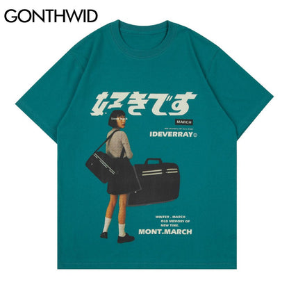 T shirts GONTHWID T shirts Streetwear Men Vintage Girl Poster Print Short Sleeve T-Shirts Casual Hip Hop Loose Cotton Tees Tops Foreverking