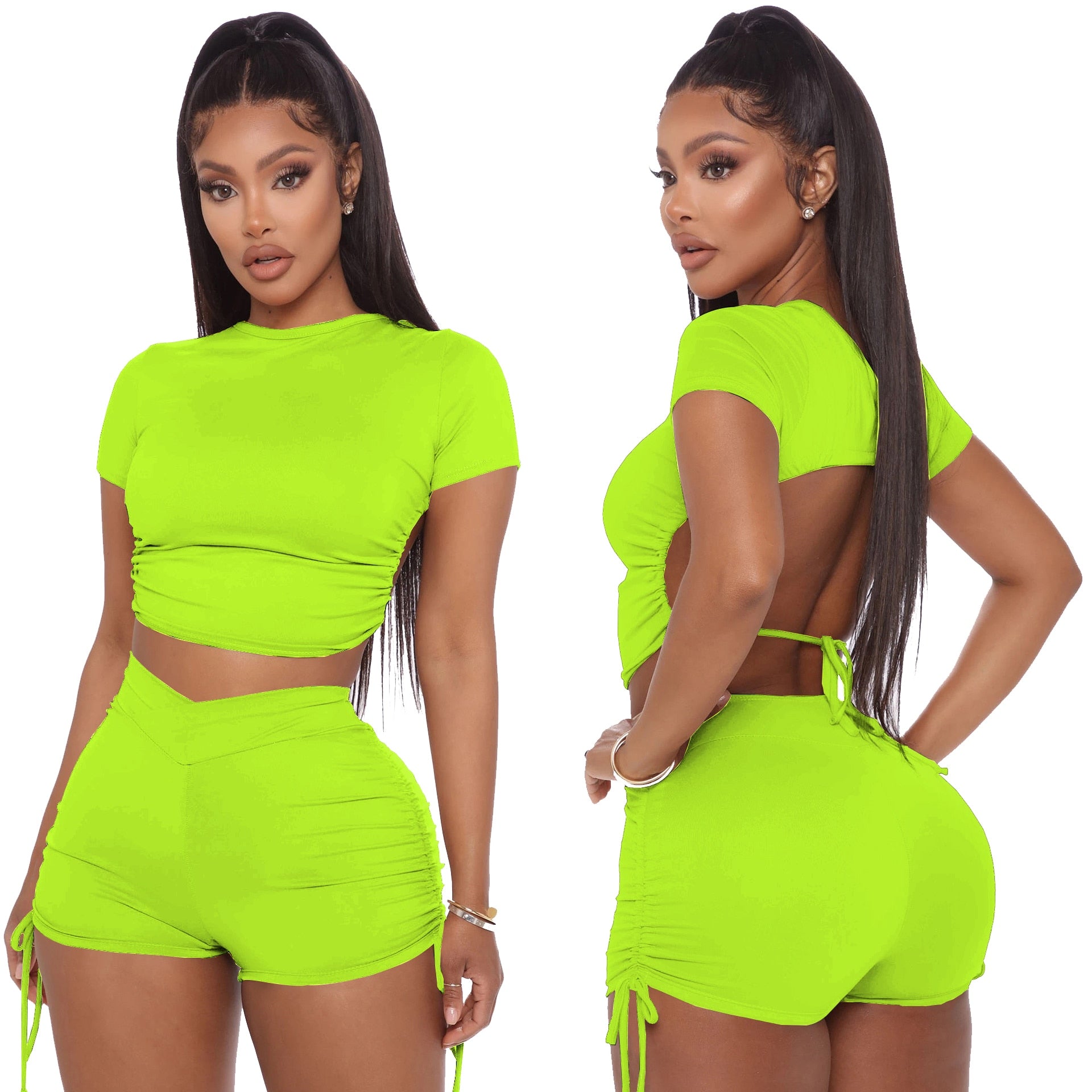 Women Summer Solid Open Back Crop Top Stacked Shorts Jogger Pnats Suit Two Piece Set Sport Matching Set Outfit Fitness Tracksuit Women Summer Solid Open Back Crop Top Stacked Shorts Jogger Pnats Suit Two Piece Set Sport Matching Set Outfit Fitness Tracksuit Foreverking