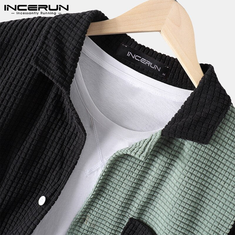Men Shirt Patchwork 2022 Turn Down Collar Long Sleeve Chic Blouse Streetwear Button Casual Camisas Hombre Men Clothing 7 Men Shirt Patchwork 2022 Turn Down Collar Long Sleeve Chic Blouse Streetwear Button Casual Camisas Hombre Men Clothing 7 Foreverking