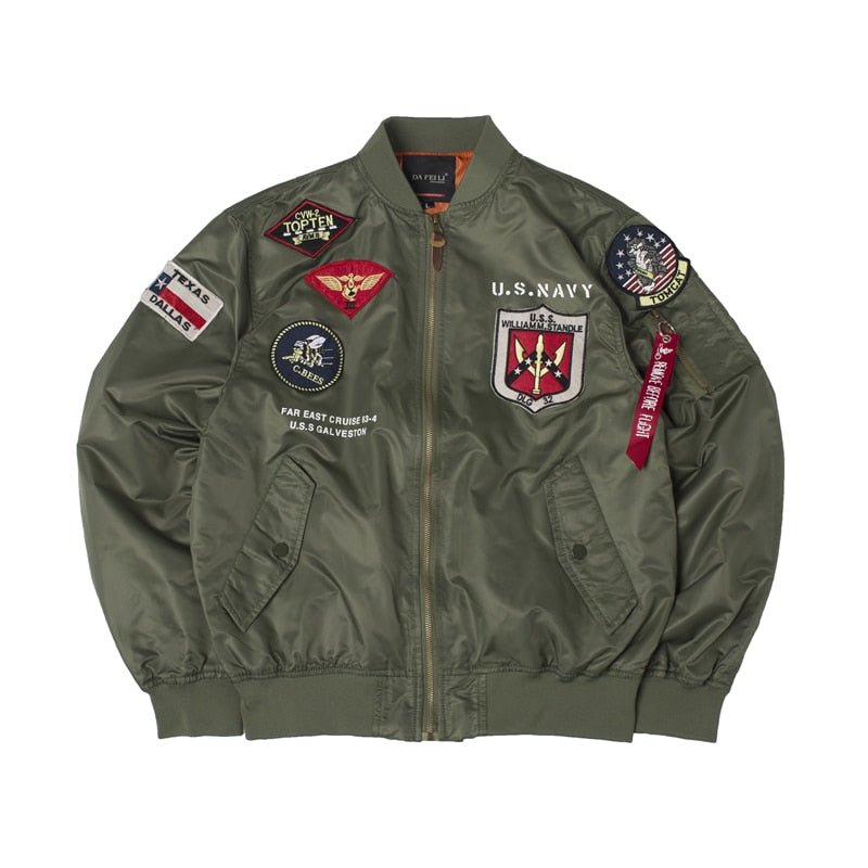 High quality lightweight US NAVY print military patch white green black nylon baseball bomber jacket men bomber coats Foreverking