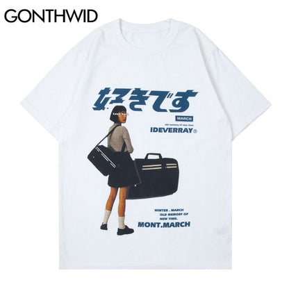 T shirts GONTHWID T shirts Streetwear Men Vintage Girl Poster Print Short Sleeve T-Shirts Casual Hip Hop Loose Cotton Tees Tops Foreverking