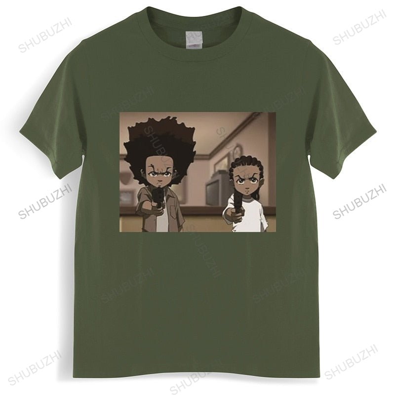 The Boondocks Huey and Riley Print T-shirt Summer Mens Fashion Harajuku Pure Cotton T Shirt brand Retro Short Sleeve