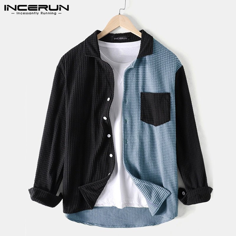 Men Shirt Patchwork 2022 Turn Down Collar Long Sleeve Chic Blouse Streetwear Button Casual Camisas Hombre Men Clothing 7 Men Shirt Patchwork 2022 Turn Down Collar Long Sleeve Chic Blouse Streetwear Button Casual Camisas Hombre Men Clothing 7 Foreverking