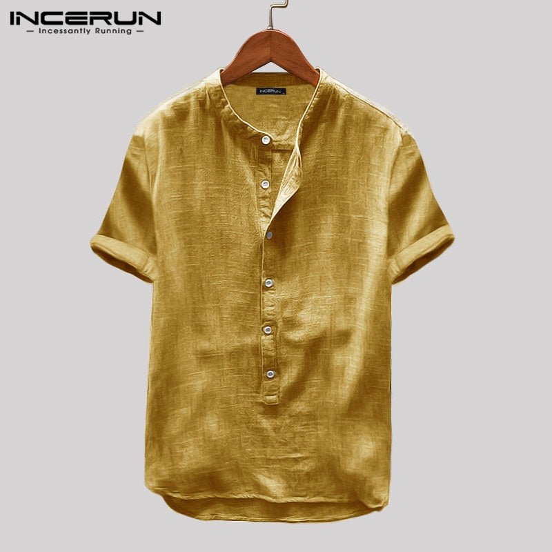 2022 Breathable Mens Shirt Button Up Loose Short Sleeve Solid Color Pullovers Harajuku Vintage Casual Shirt Men Camisa 2022 Breathable Mens Shirt Button Up Loose Short Sleeve Solid Color Pullovers Harajuku Vintage Casual Shirt Men Camisa Foreverking