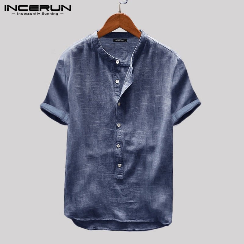 2022 Breathable Mens Shirt Button Up Loose Short Sleeve Solid Color Pullovers Harajuku Vintage Casual Shirt Men Camisa 2022 Breathable Mens Shirt Button Up Loose Short Sleeve Solid Color Pullovers Harajuku Vintage Casual Shirt Men Camisa Foreverking