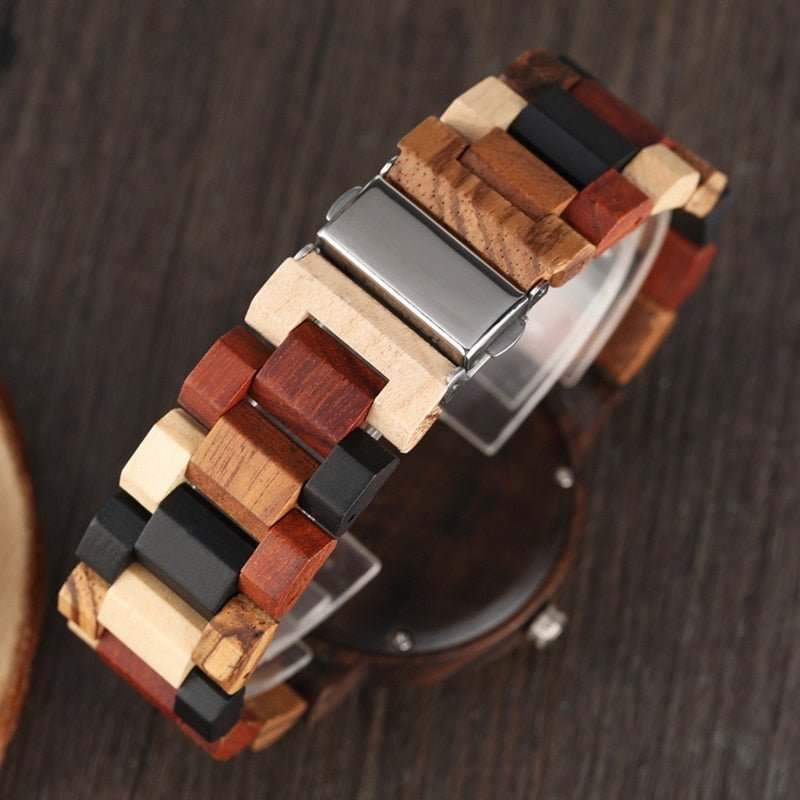 Antique Men&#39;s Wood Watches Vintage Ebony Wood Clock Male Unique Mixed Color Wooden Adjustable Band Quartz Woody Unique Watches