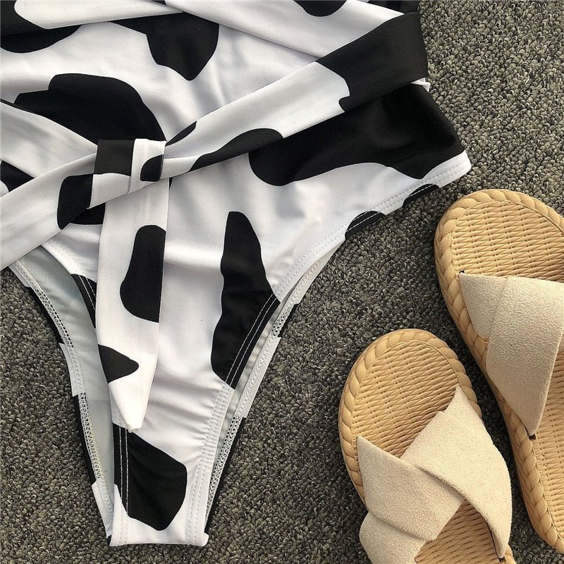 2020 Cow Print One-Piece Swimsuit High Waist Swimwear Women Sexy Deep V-neck Swimming Suit For Women Beach Bathing suit Monokini