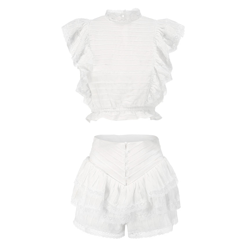 High Quality 2022 Sunday Set elastic waistband Cropped top with ruffle detail and cute ruffle mini shorts skirts High Quality 2022 Sunday Set elastic waistband Cropped top with ruffle detail and cute ruffle mini shorts skirts Foreverking