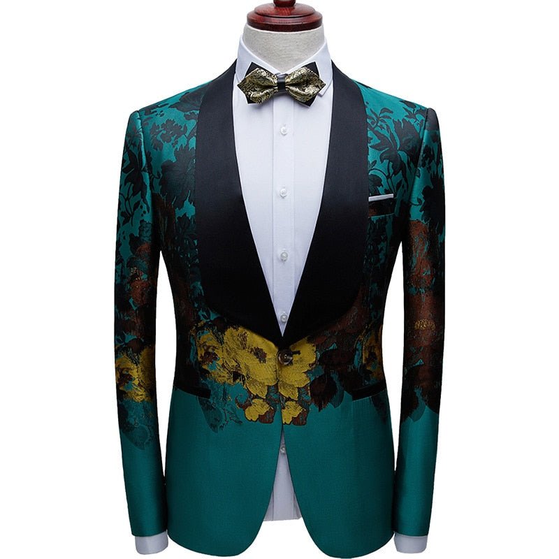 Mens Luxury Floral Print Green Dress Blazers One Button Shawl Lapel Men Tuxedo Suit Jacket Dinner Wedding Party Costume Homme Mens Luxury Floral Print Green Dress Blazers One Button Shawl Lapel Men Tuxedo Suit Jacket Dinner Wedding Party Costume Homme Foreverking