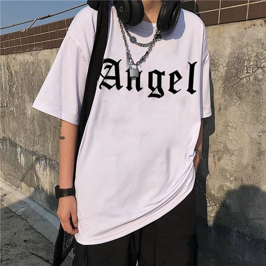 Women T-shirt Harajuku Vintage Angel Print Short Sleeve Ulzzang Cartoon Gothic Punk Hip Hop Oversized T Shirt Kawaii Female Tops