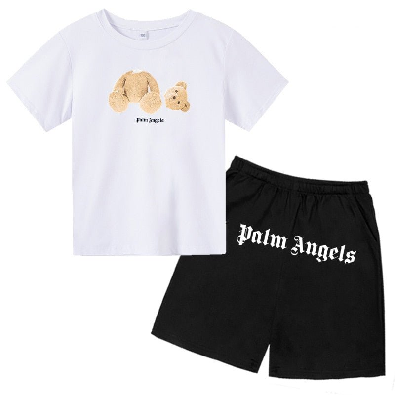 VLONE 2022 summer new palm tree angel children's suit fashion printing children's clothing O-neck T-shirt + shorts 2-piece set VLONE 2022 summer new palm tree angel children's suit fashion printing children's clothing O-neck T-shirt + shorts 2-piece set Foreverking
