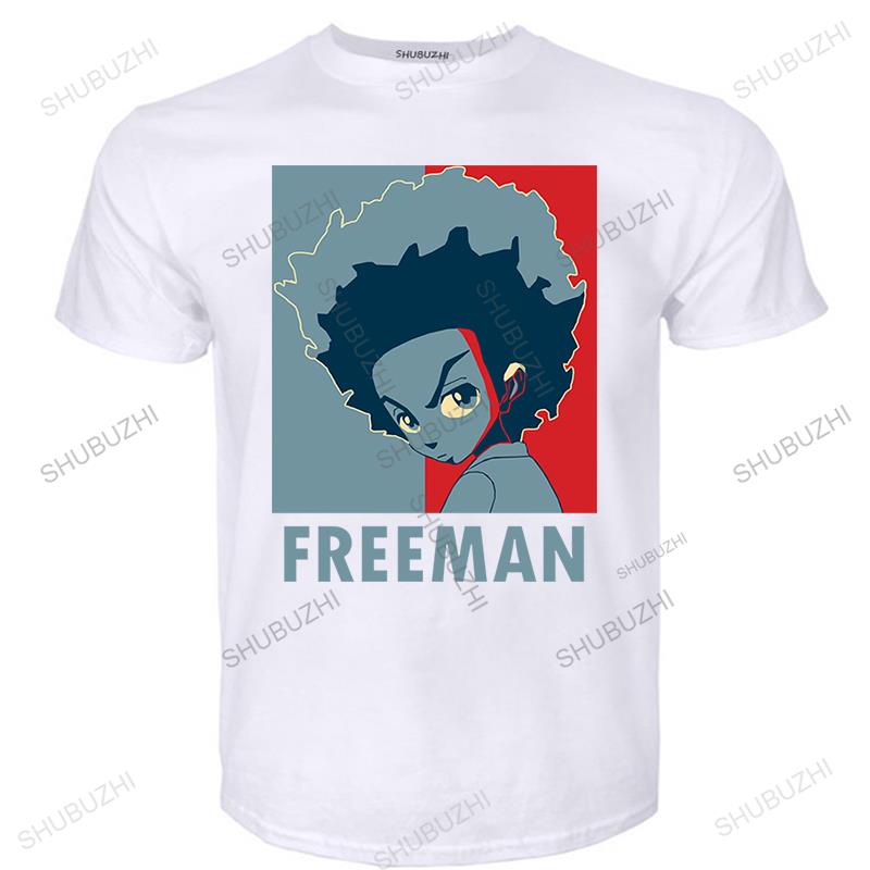 Mens luxury cotton Tee-shirts brand clothing New The Boondocks Huey Freeman Cartoon TV Show Men&#39;s cool T-Shirt Funny Top Tees