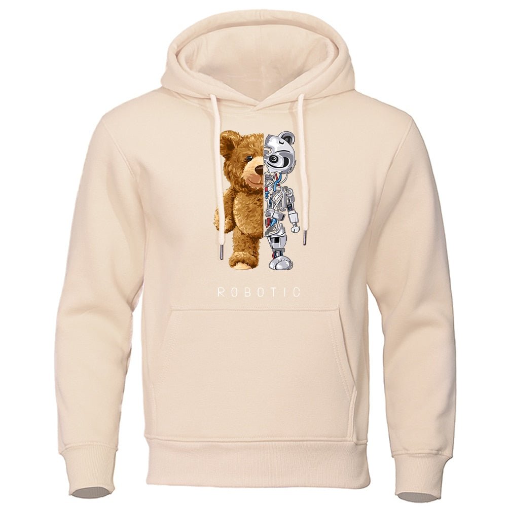 New Funny Teddy Bear Robot Hoodie Robotic Bear Clothing Casual Hooded Men Fashion Sweatshirts Fleece Oversized Loose Streetwear