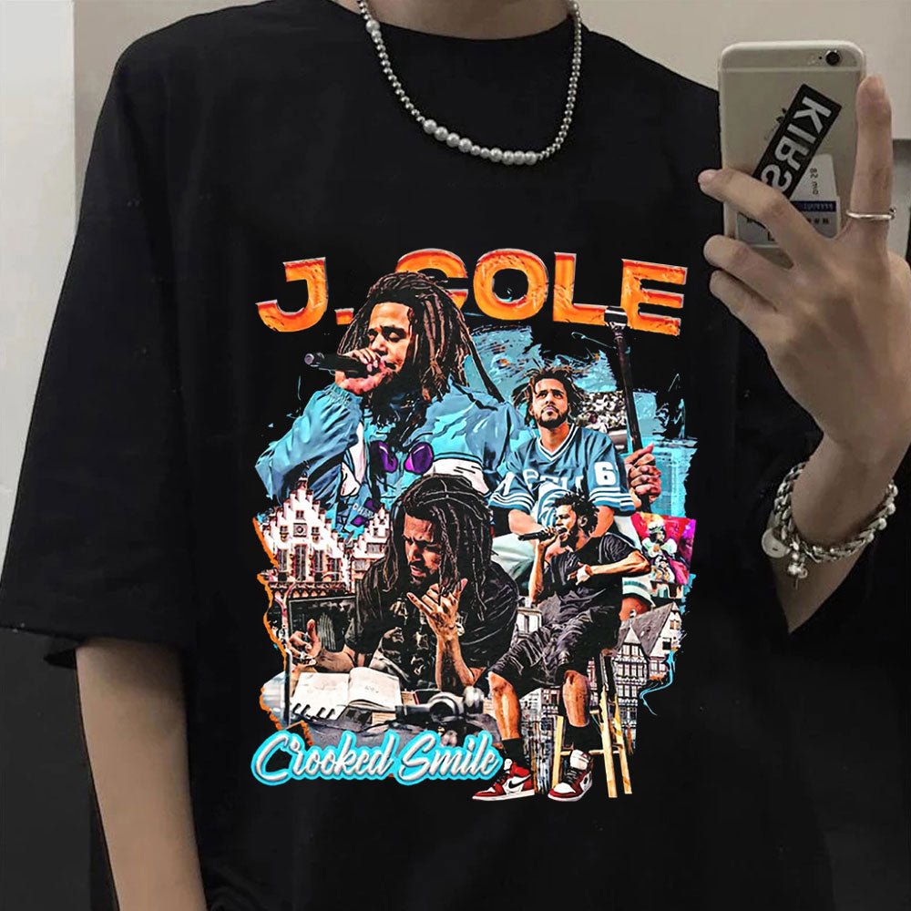 Fashion Rapper J Cole Crooked Smile Fashion Rapper J Cole Crooked Smile Summer T-Shirt Harajuku Men Women Graphic Print Tees Black Short Sleeve Tshirt Streetwear Foreverking