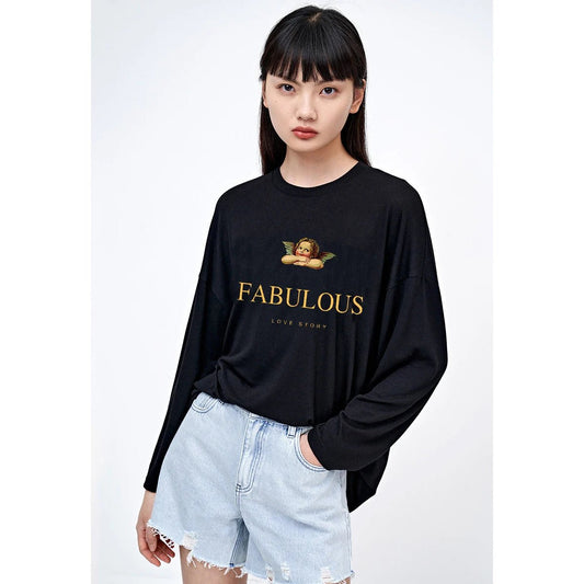 Angel Fabulous Letter Long Sleeve Autumn Tees Women T-shirts Summer Fashion Top Short sleeve Leisure Female Tshirt