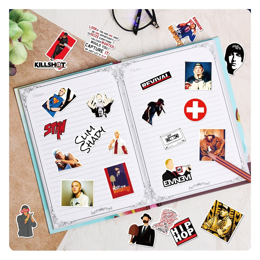 10/30/50PCS Eminem Singer Rapper Hip Hop Stickers Car Motorcycle Travel Luggage Phone Guitar Laptop Cartoon Cool Sticker Kid Toy