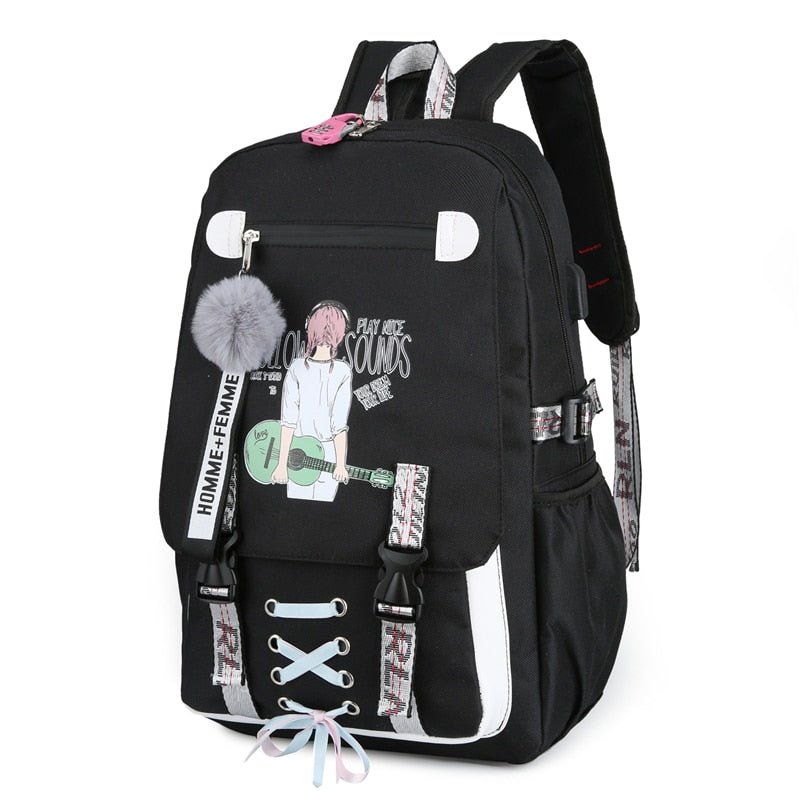 Canvas Usb School Bags for Girls Teenagers Backpack Women Bookbags Black 2022 Large Capacity Middle High College Teen Schoolbag