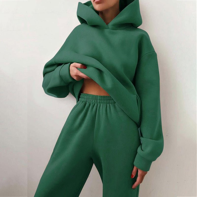 Women's Tracksuit Suit Autumn Fashion Warm Hoodie Sweatshirts Two Pieces Oversized Solid Casual Hoody Pullovers Long Pant Sets