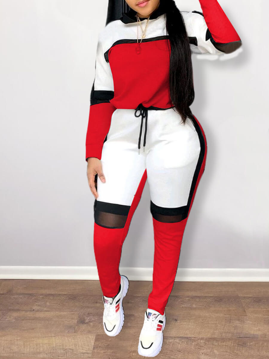 LW Plus Size Women Two Piece Color-lump Tracksuit LW Plus Size Women Two Piece Color-lump Tracksuit Pants Set Patchwork Sporty Long Sleeve Conventional Collar Autumn Outfits Foreverking