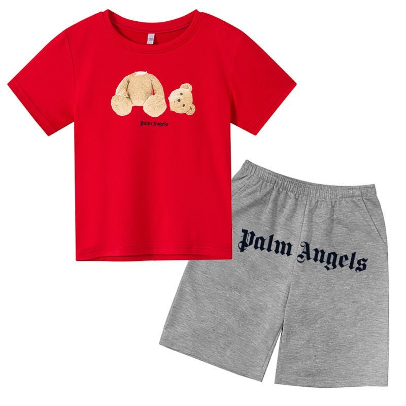 VLONE 2022 summer new palm tree angel children's suit fashion printing children's clothing O-neck T-shirt + shorts 2-piece set VLONE 2022 summer new palm tree angel children's suit fashion printing children's clothing O-neck T-shirt + shorts 2-piece set Foreverking