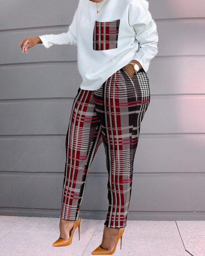 2 Two Piece Set Women Track Suit Fashion Patchwork O-Collar Long Sleeve Set Ladies Top & Long Pants Women Streetwear Set