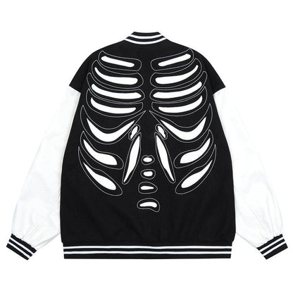 Hip Hop Bomber Baseball Jackets Men Streetwear Harajuku Skeleton Bones Embroidery Patchwork Oversize Casual Varsity Coats Unisex Foreverking