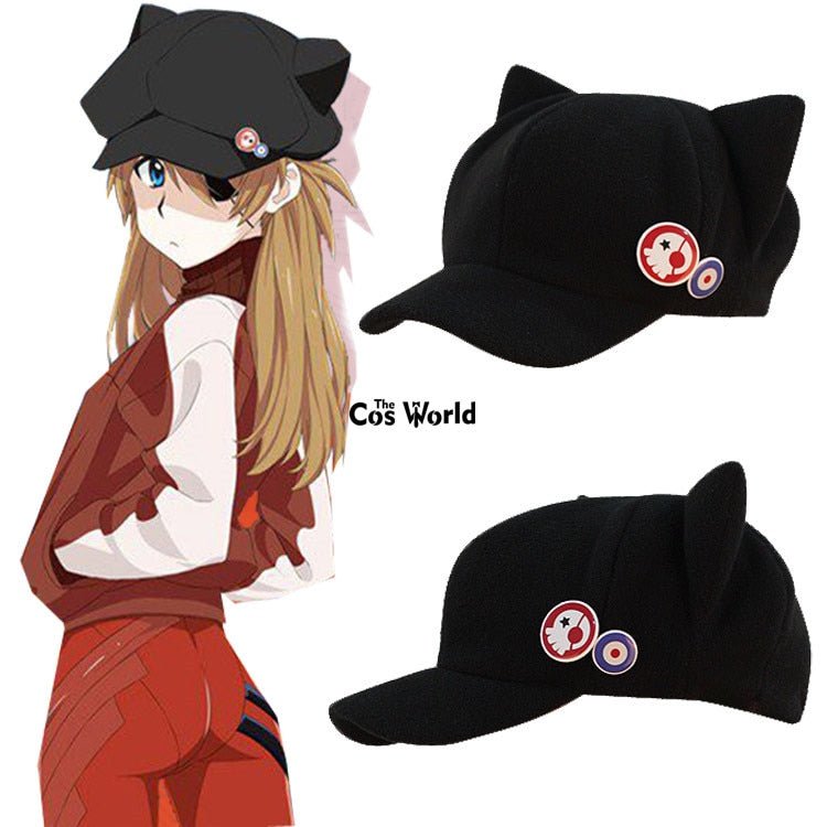 EVA Shikinami Asuka Rangure Cat Ear Polar Fleece Hat Peak Cap Baseball Cap Anime Cosplay Accessories freeshipping - Foreverking