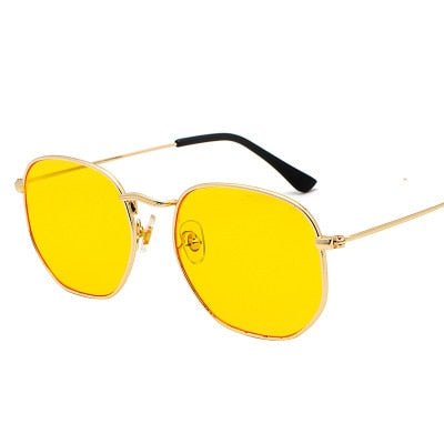 Men Sunglases Hexagon Sun glasses NEW Women Metal Frame Fishing Glasses Gold tea Eyewear lentes de sol hombre okulary UV400 freeshipping - Foreverking