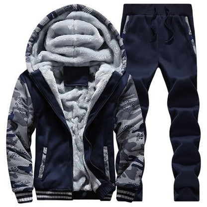 Winter Inner Fleece Hoodies Men 2022 Casual Hooded Warm Sweatshirts Male Thicken Tracksuit 2PC Jacket+Pants freeshipping - Foreverking