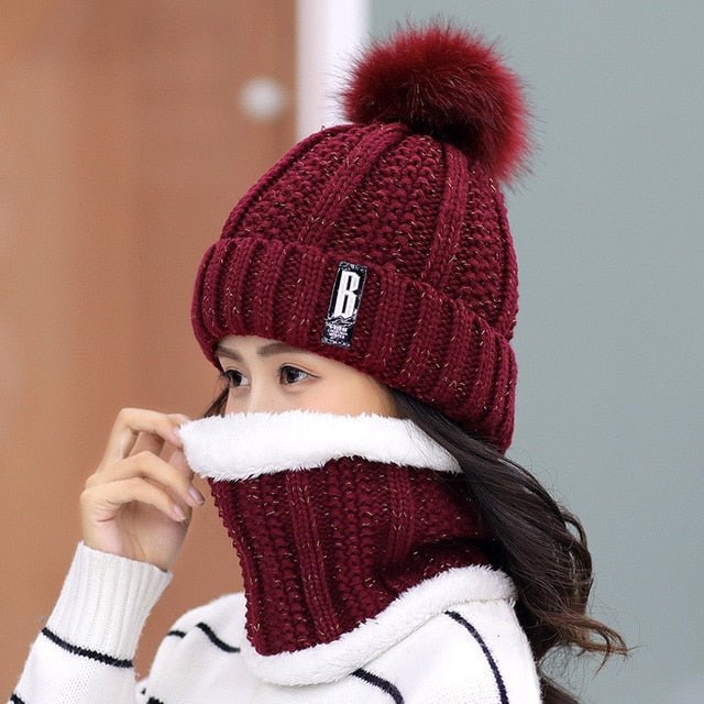 Brand Winter knitted Beanies Hats Women Thick Warm Beanie Skullies Hat Female knit Letter Bonnet Beanie Caps Outdoor Riding Sets freeshipping - Foreverking