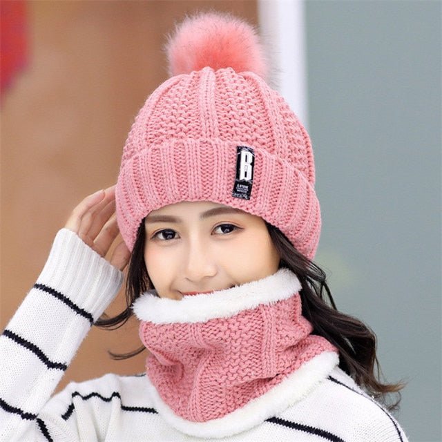 Brand Winter knitted Beanies Hats Women Thick Warm Beanie Skullies Hat Female knit Letter Bonnet Beanie Caps Outdoor Riding Sets freeshipping - Foreverking