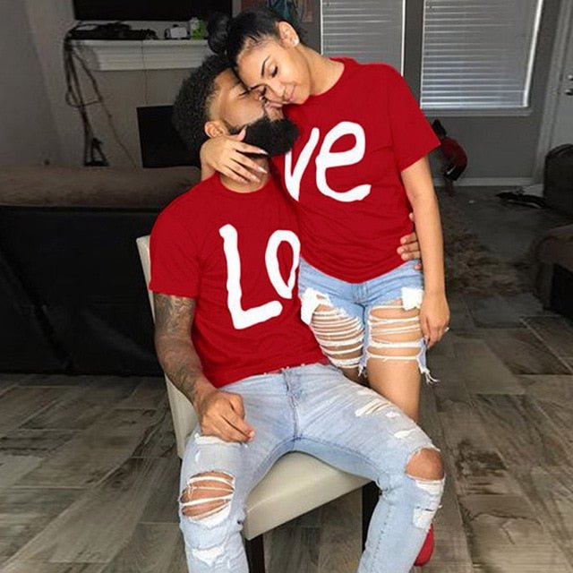 Couple T-shirt Summer Couple LOVE Printed Clothes Couple Tshirt Christmas Casual Cotton Short Sleeve Tees Brand Loose Couple Top freeshipping - Foreverking