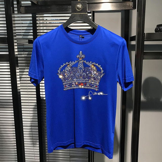 Trendy Crown Printing Pattern Hot Diamond Loose Sweatshirt Men T-Shirt Pure Cotton Breathable Round Neck Personalized Top Trendy Crown Printing Pattern Hot Diamond Loose Sweatshirt Men T-Shirt Pure Cotton Breathable Round Neck Personalized Top Foreverking
