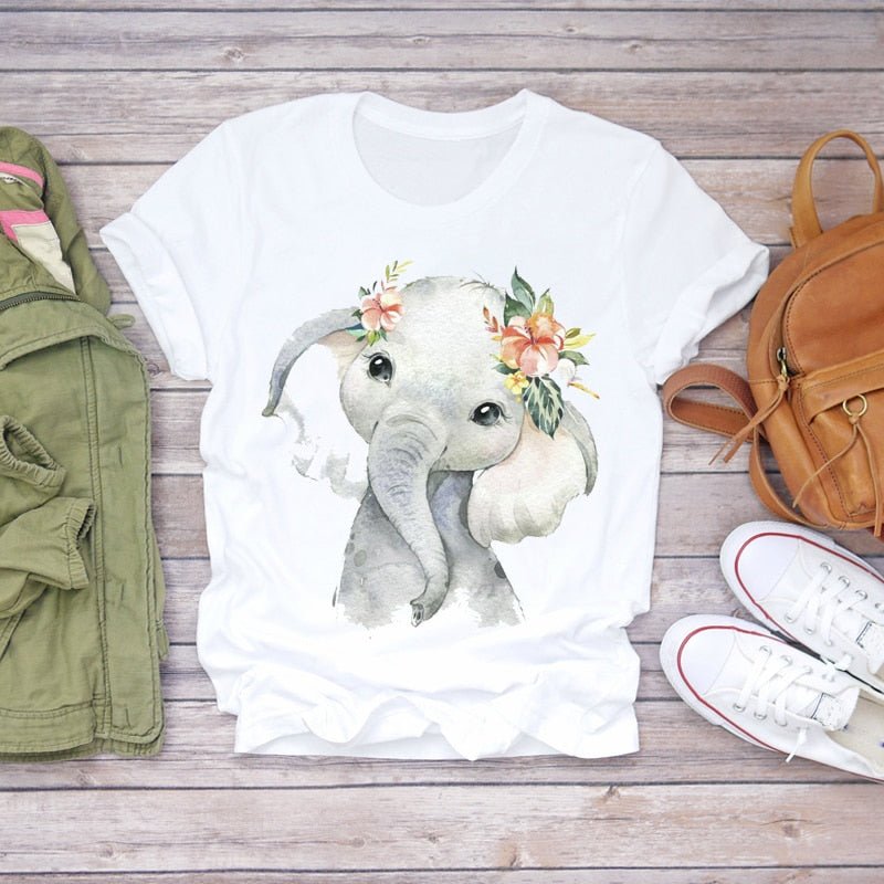 Plant Elephant Funny Kawaii Girls Clothes Streetwear Boys Shirts Round Neck Baby Girl Tops Cartoon Casual Kids T-shirt Fashion freeshipping - Foreverking