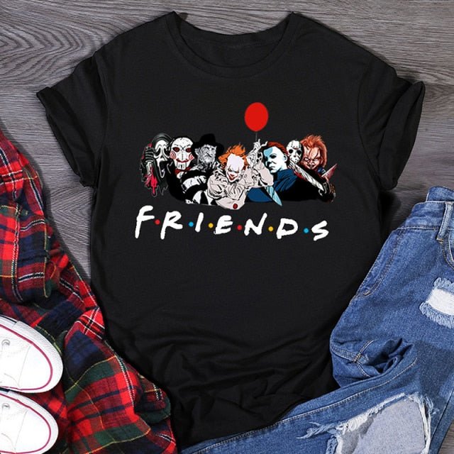 Horror Friends Halloween T-shirt Female Friends Tv Show Women Casual Short Sleeve Fashion 90s Anime Tshirt Top Tees freeshipping - Foreverking