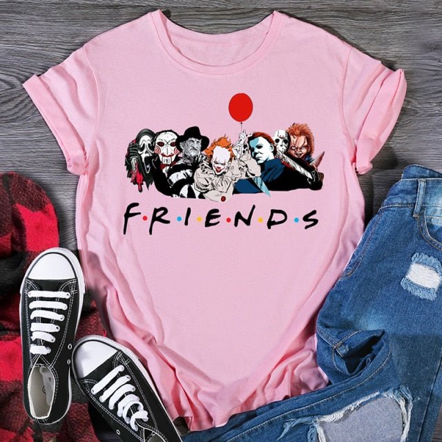 Horror Friends Halloween T-shirt Female Friends Tv Show Women Casual Short Sleeve Fashion 90s Anime Tshirt Top Tees freeshipping - Foreverking