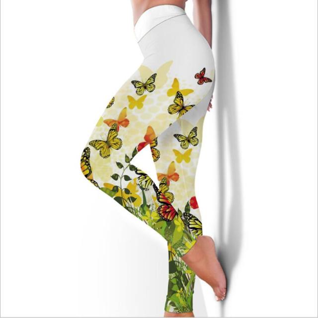 2022 New Fashion Fitness High Elastic Sweat Absorption Digital Printing Butterfly Tights High Waist Slim Yoga Pants freeshipping - Foreverking