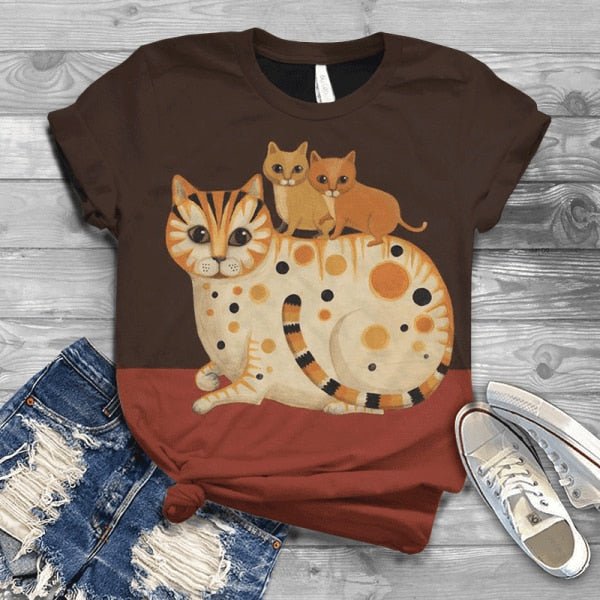 Woman Tshirts Women Summer  Short Sleeve Digital 3D Cat Printed O-Neck Tops T Shirt Femme T-Shirts Mujer Camisetas freeshipping - Foreverking