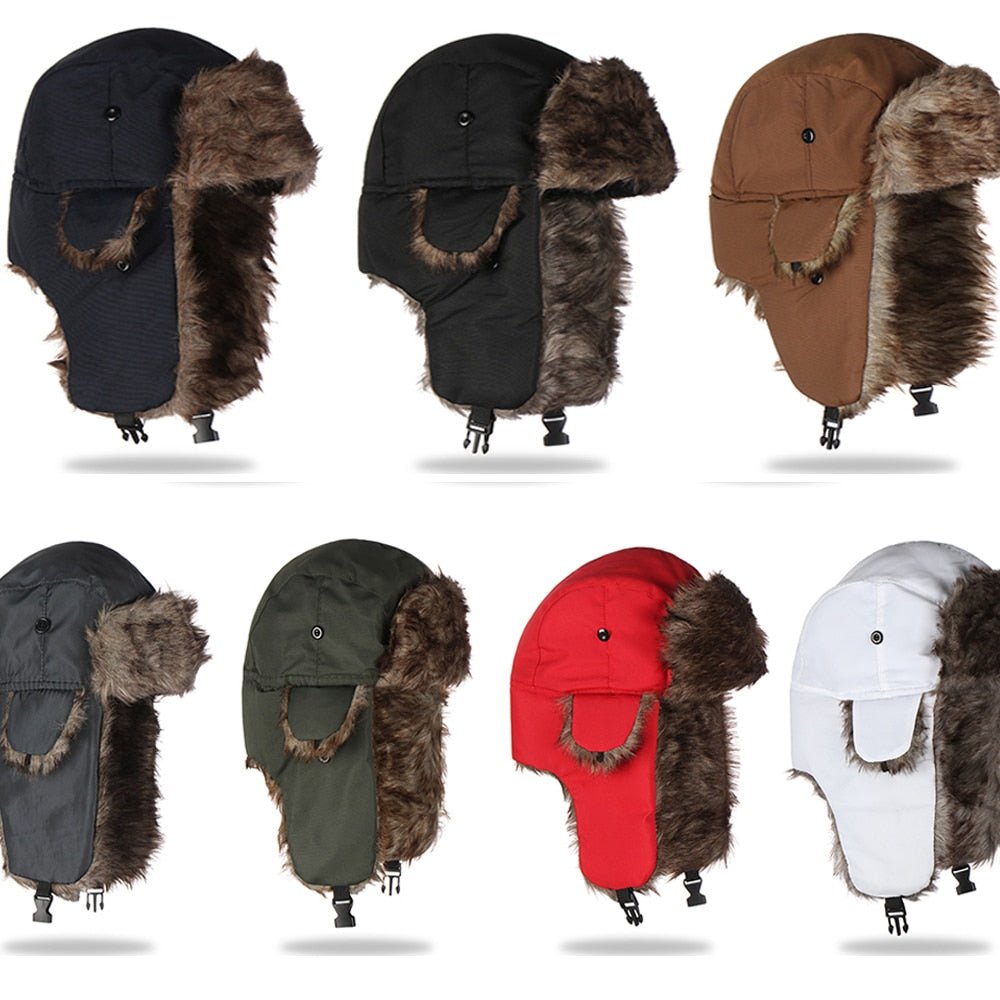 Unisex Men Women Russian Hat Trapper Bomber Warm Trooper Ear Flaps Winter Ski Hat Solid Fluffy Faux Fur Cap Headwear Bonnet freeshipping - Foreverking