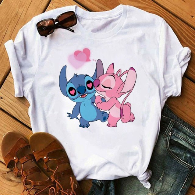 Kawaii Disney Cartoon Stitch T Shirt  Ohana Lilo Stitch Graphic Tees Summer Tops T-shirt Female freeshipping - Foreverking