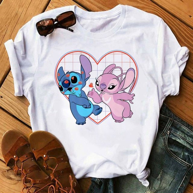Kawaii Disney Cartoon Stitch T Shirt  Ohana Lilo Stitch Graphic Tees Summer Tops T-shirt Female freeshipping - Foreverking