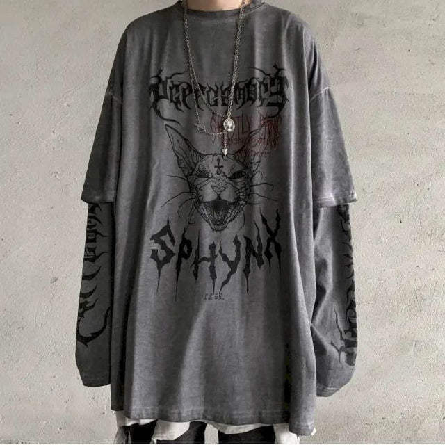 T-shirt Cross of Thorns fake two-piece for men women long-sleeved dark hip-hop loose large size autumn new trend top Simplicity T-shirt Cross of Thorns fake two-piece for men women long-sleeved dark hip-hop loose large size autumn new trend top Simplicity Foreverking