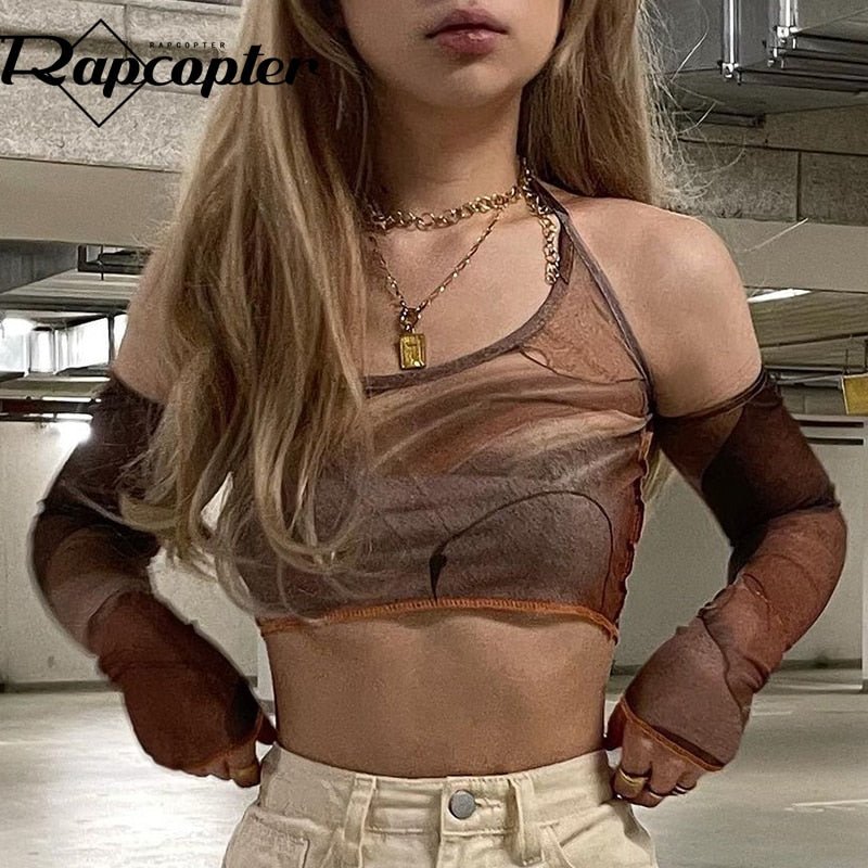Britney spears inspired Rapcopter Printed Brown Corset Top Vintage Crop Top y2k Grunge With Glove Fashion Sweats Women Summer Camis Korean Style freeshipping - Foreverking