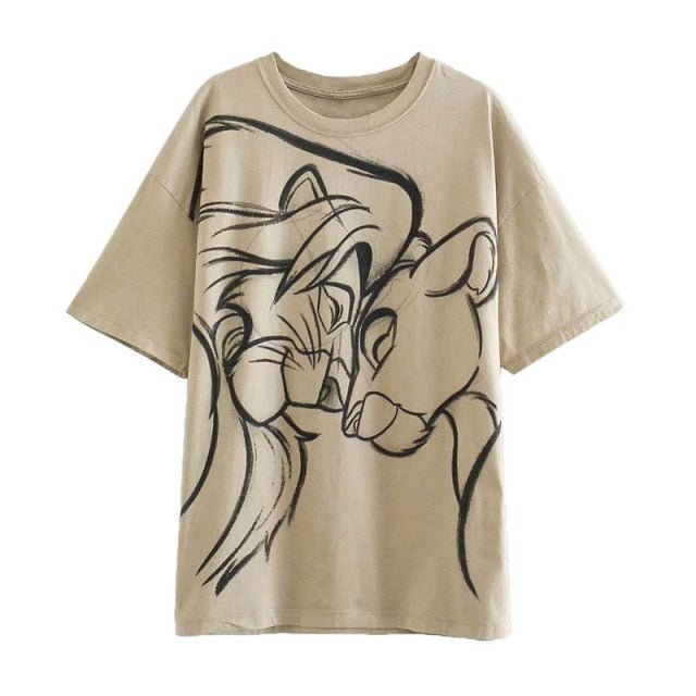 Disney Fashion T-Shirt The Lion King Print Mickey Mouse Tshirt Women Vintage Korea Female Cotton Tee Tops SIMBA Dumbo Tops freeshipping - Foreverking