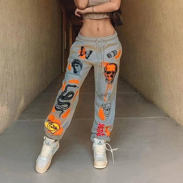 Woman Sweatpants Trousers Jogger Skull Print Urban Sweat Vintage Pants for Women Casual 2022 Fashion freeshipping - Foreverking