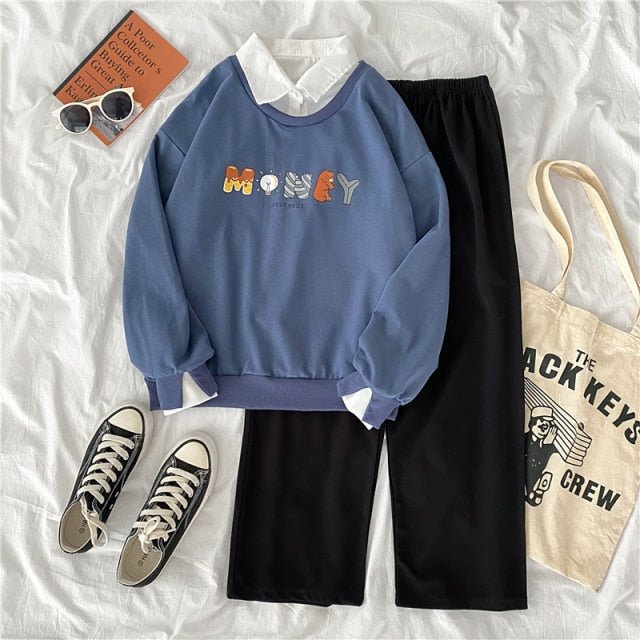 Two Piece Outfit for Women Fall Clothes Long Sleeve Hoodies and Pants Sweat Suits Lounge Wear autumn 90s student Sets Tracksuit freeshipping - Foreverking