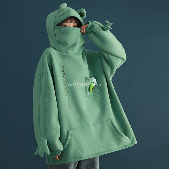 Unisex t-shirt Frog Zipper Hoodie Fleece Lined Springtime Embroidery oversized Sweatshirt Harajuku Warm Pullover Korean Style Dropship freeshipping - Foreverking