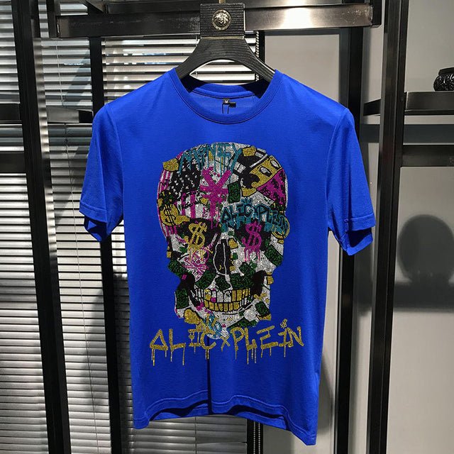 T-Shirt With Exaggerated Camouflage Design Big Skull Head Luminous Personality Loose Short Sleeves Hot Diamond Brand Top T-Shirt With Exaggerated Camouflage Design Big Skull Head Luminous Personality Loose Short Sleeves Hot Diamond Brand Top Foreverking