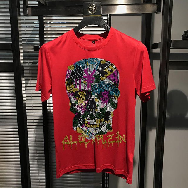 T-Shirt With Exaggerated Camouflage Design Big Skull Head Luminous Personality Loose Short Sleeves Hot Diamond Brand Top T-Shirt With Exaggerated Camouflage Design Big Skull Head Luminous Personality Loose Short Sleeves Hot Diamond Brand Top Foreverking